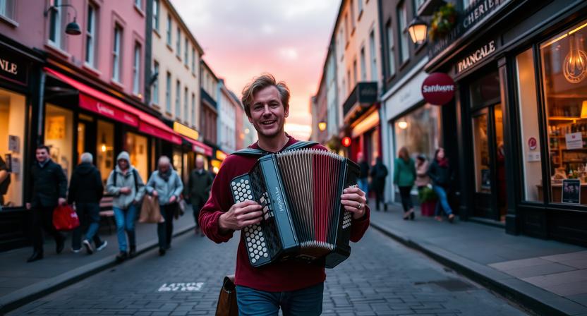 Traveler discovering traditional Irish folk music in Galway