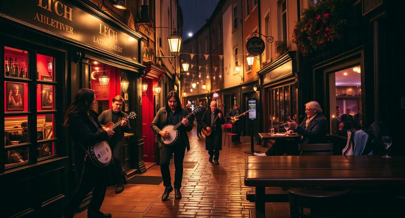 Traveler experiencing Irish folk music in Galway at night